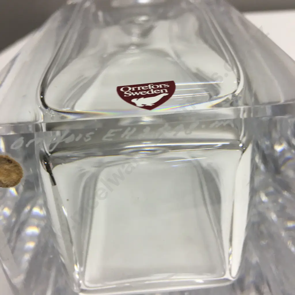 Vintage Mid-Century Orrefors Crystal Glass Decanter with Stopper, Signed Engraved Base, 29.5cm Image 1++