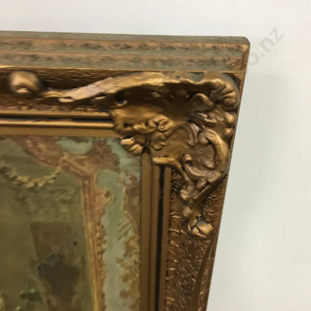 Large Francesco Beda Framed Print "The Chess Game". Ornate Gilded Frame. 72 x 102 incl Frame Image 1++