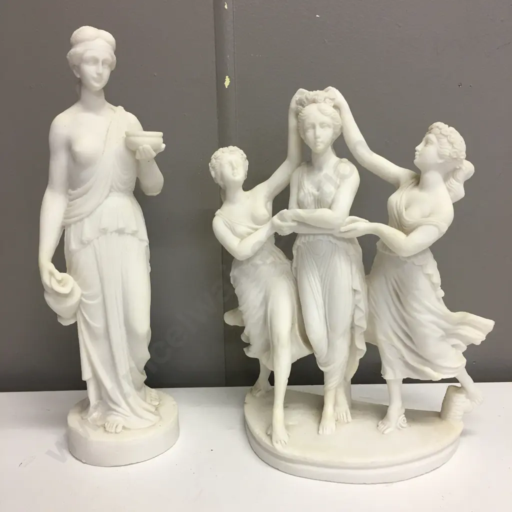 Vintage 'The Three Graces' Statue H29cm, & Hebe Goddess of Youths Statue H33cm Image 1++