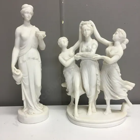 Vintage 'The Three Graces' Statue H29cm, & Hebe Goddess of Youths Statue H33cm