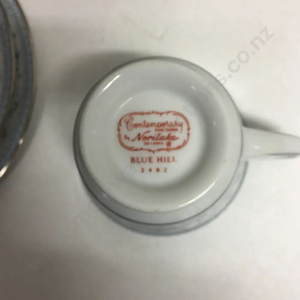 Contempory Fine China by Noritake Blue Hill #2482, 4 x Trios & Creamer Image 1++