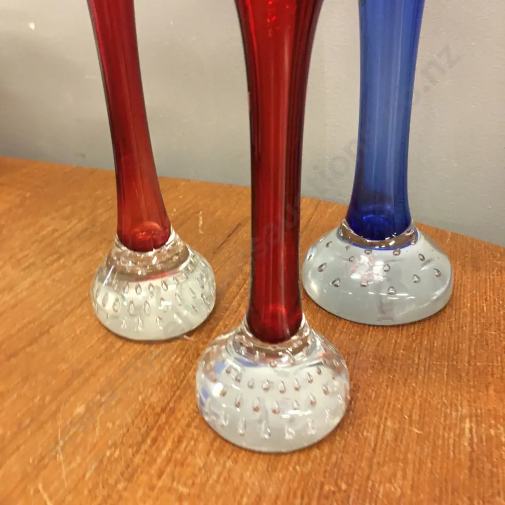 Vintage Swedish Art Retro Glass Bud Vases. 2 x Cobalt Blue, 1 x Red Image 1++