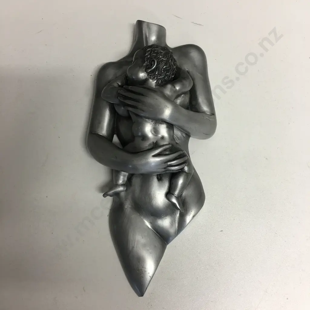 Tupton Figurine Wall Plaque In Silver Metal Effect of Lady's Torso Hugging Child, 25cm Image 1++
