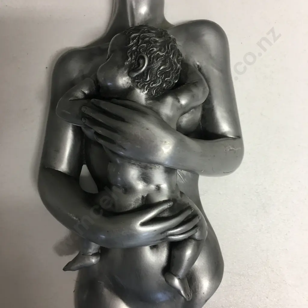 Tupton Figurine Wall Plaque In Silver Metal Effect of Lady's Torso Hugging Child, 25cm Image 1++