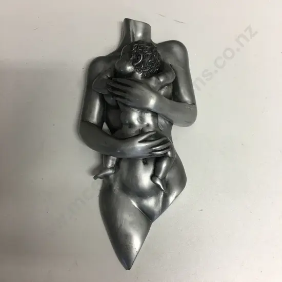 Tupton Figurine Wall Plaque In Silver Metal Effect of Lady's Torso Hugging Child, 25cm