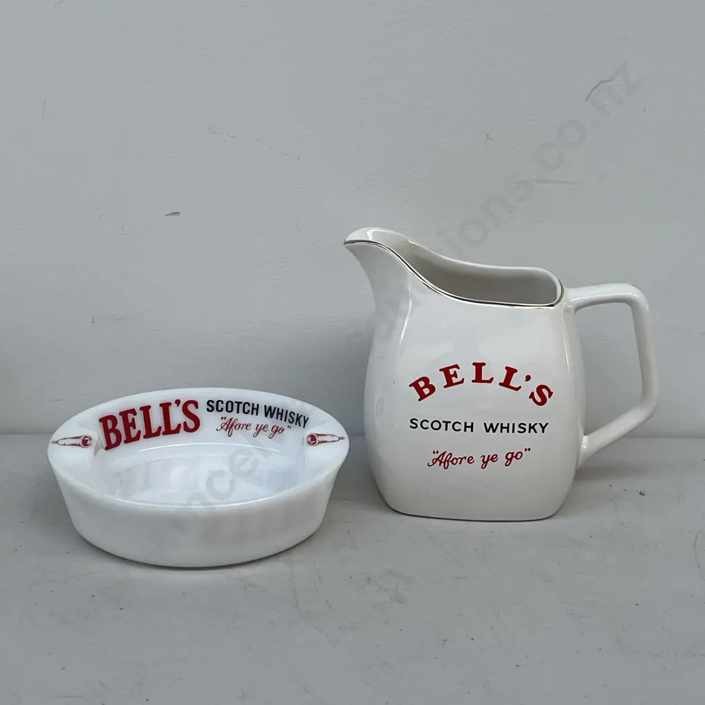 Wade Bell's Whisky Jug H14cm with Bell's Whisky Milk Glass Ashtray Image 1++