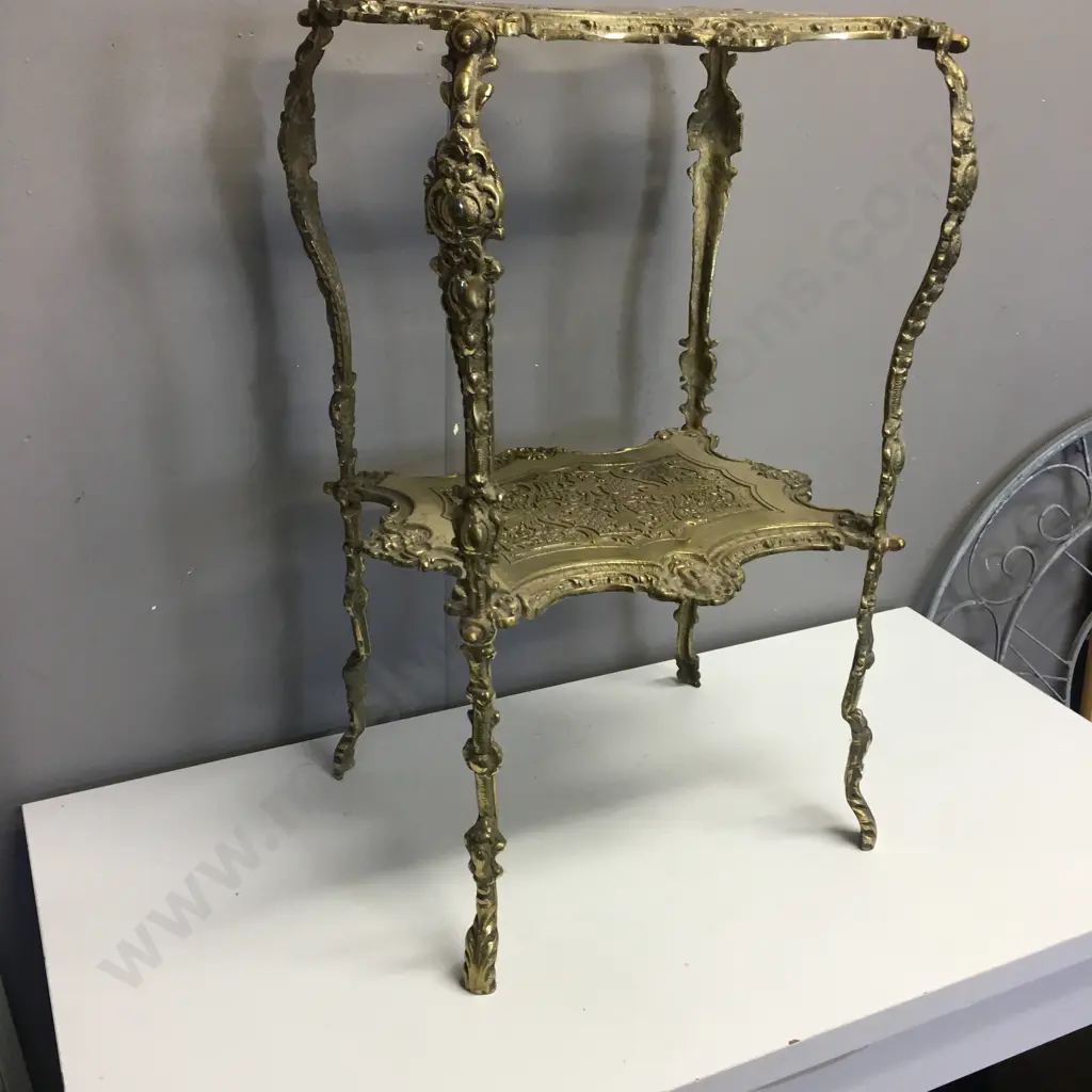 Fantastic Art Nouveau Ornate Solid Brass 2 Tier Side Table / Display Stand, H66 W38 D30cm Image 1++
