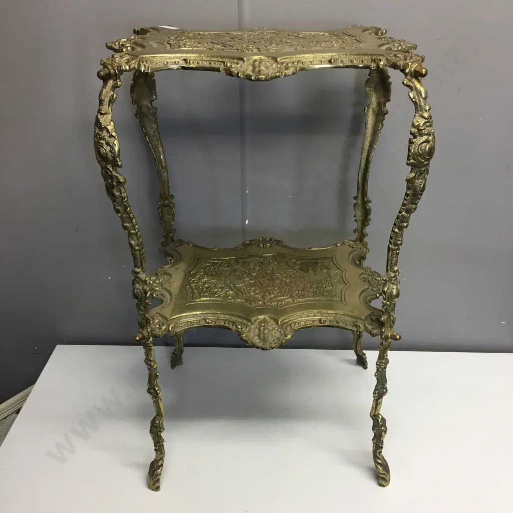 Fantastic Art Nouveau Ornate Solid Brass 2 Tier Side Table / Display Stand, H66 W38 D30cm Image 1++