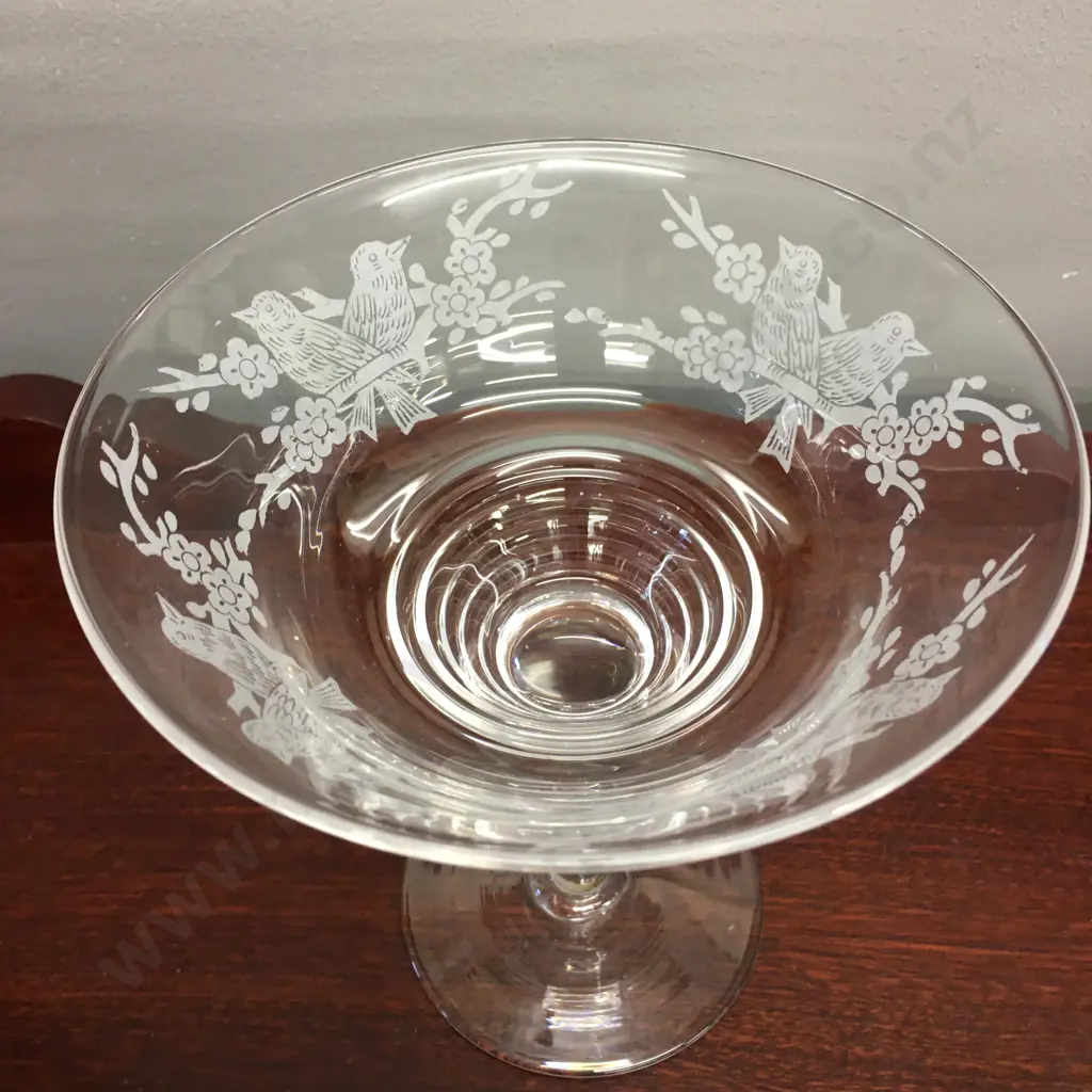 Vintage Stuart Crystal Large Compote Bowl Etched Image 1++