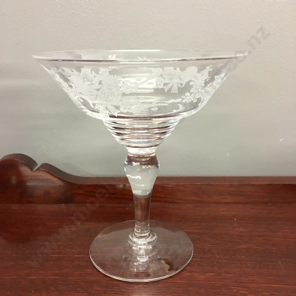 Vintage Stuart Crystal Large Compote Bowl Etched Image 1++