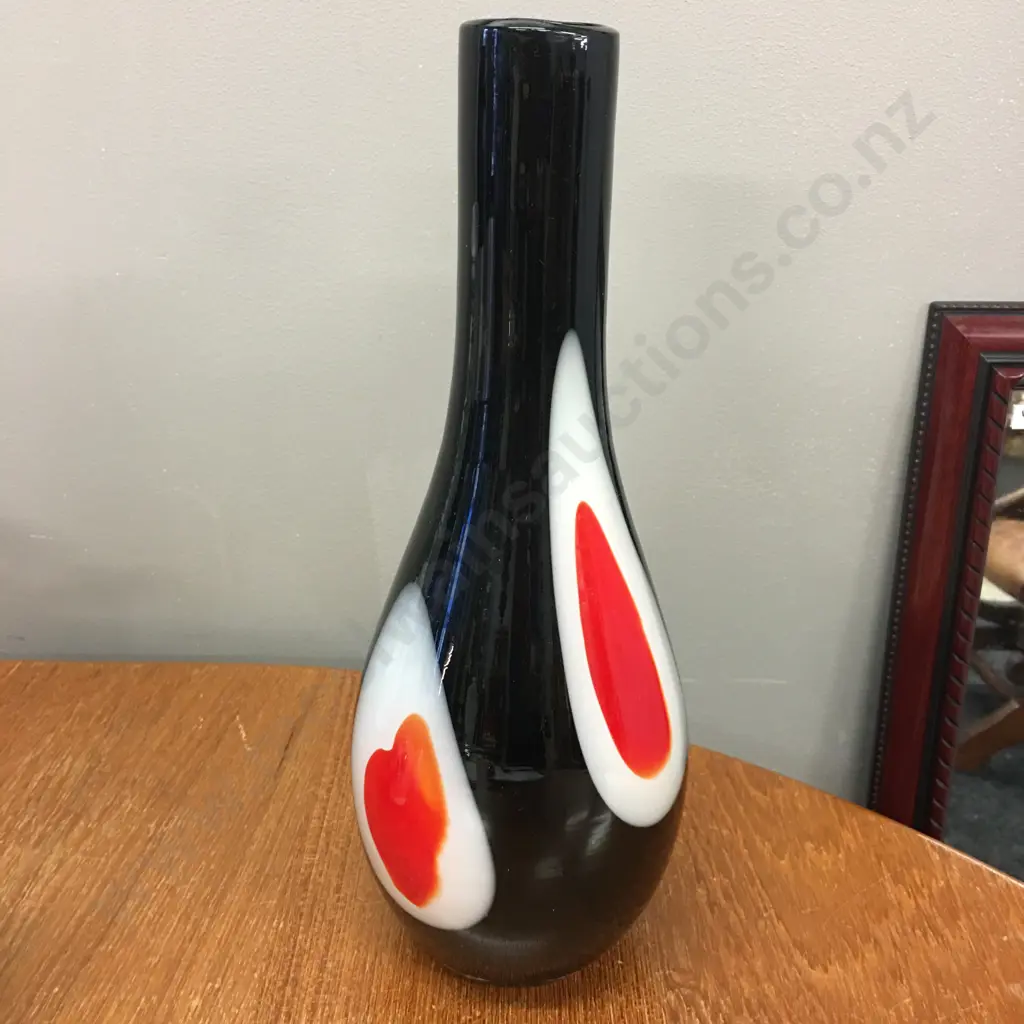 Art Glass Vase Black, White & Orange, H34cm Image 1++