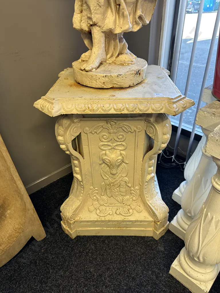 Cast Iron Garden Statue - Classical Man & Barley Sheaves On Plinth, Antique Cream Finish, 100cm on 67 x 52cm Plinth Image 1++
