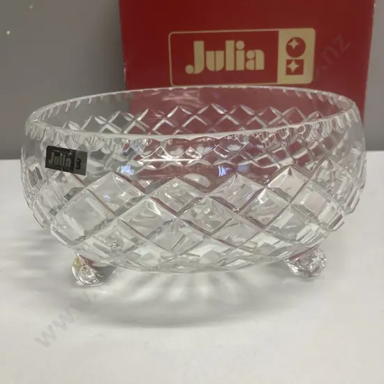 Julia Hand Cut Mouth Blown 24% Lead Crystal 23cm Fruit Bowl, Made in Poland, Original Box