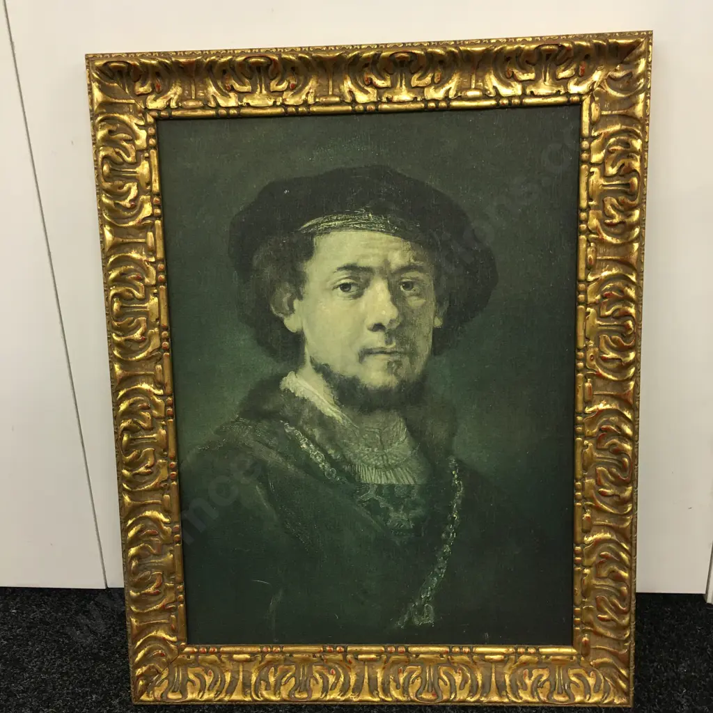Gilt Framed Print Self Portrait By Rembrant H74cm, W58cm. Image 1++