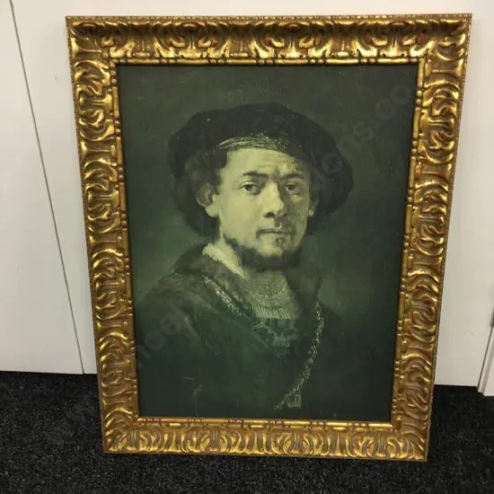 Gilt Framed Print Self Portrait By Rembrant H74cm, W58cm.