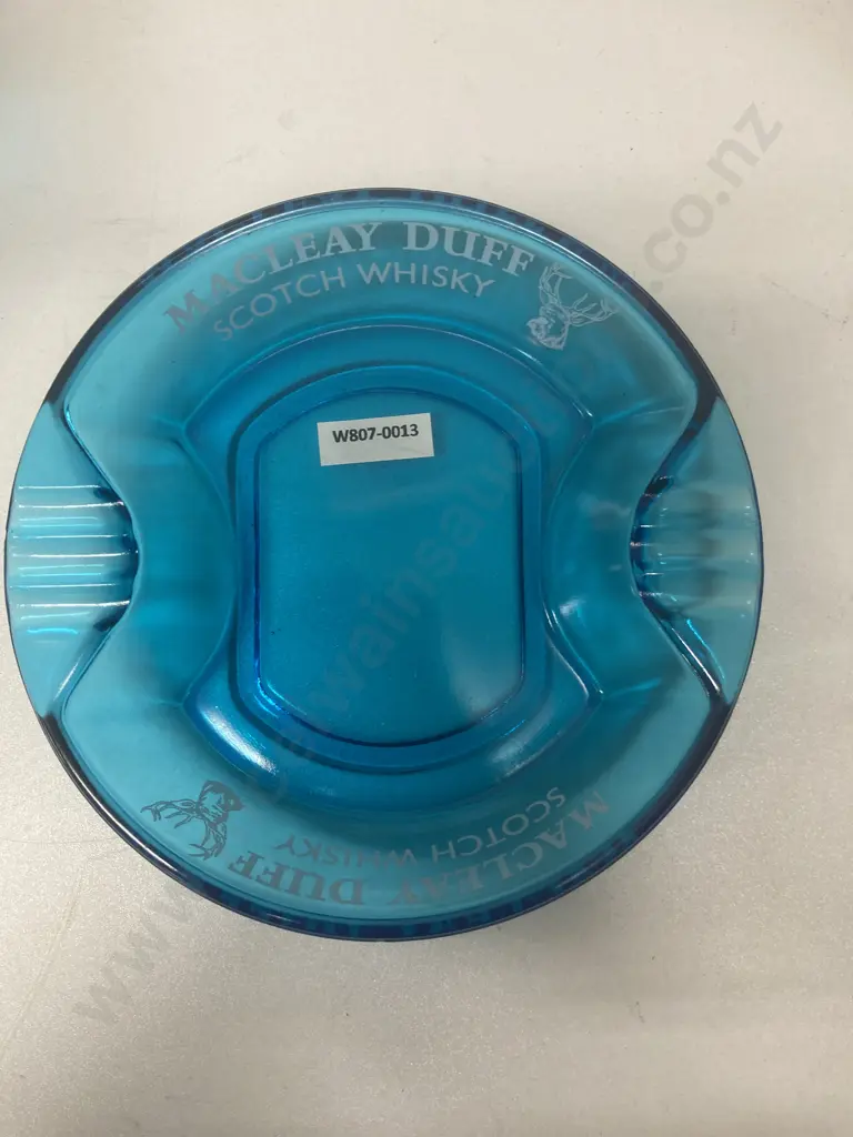 Vintage Rare Collectable MacLeay Duff Scotch Whiskey Pressed Blue Glass Ashtray & Blue Glass Water Carafe Image 1++