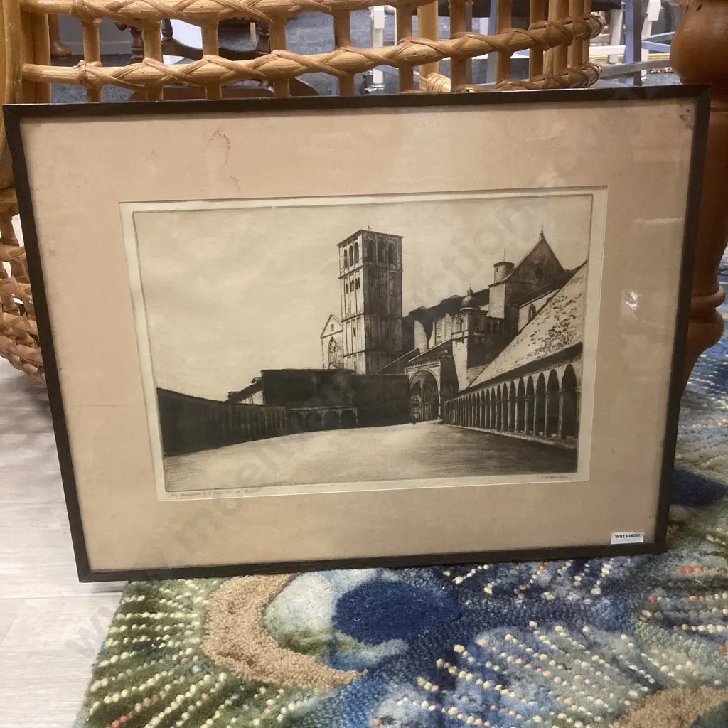 The Basilica of Francis at Assisi. An Original Etching by A.R.Blundell  42 x 55cm Image 1++