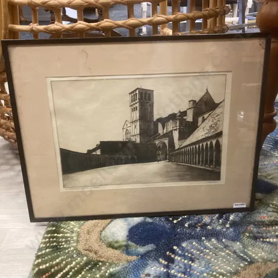 The Basilica of Francis at Assisi. An Original Etching by A.R.Blundell  42 x 55cm