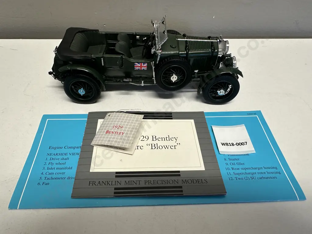 The 1929 Bentley 4 1/2 Litre "Blower" 1:24 Scale Die Cast Model Car, Franklin Mint Precision Models Image 1++