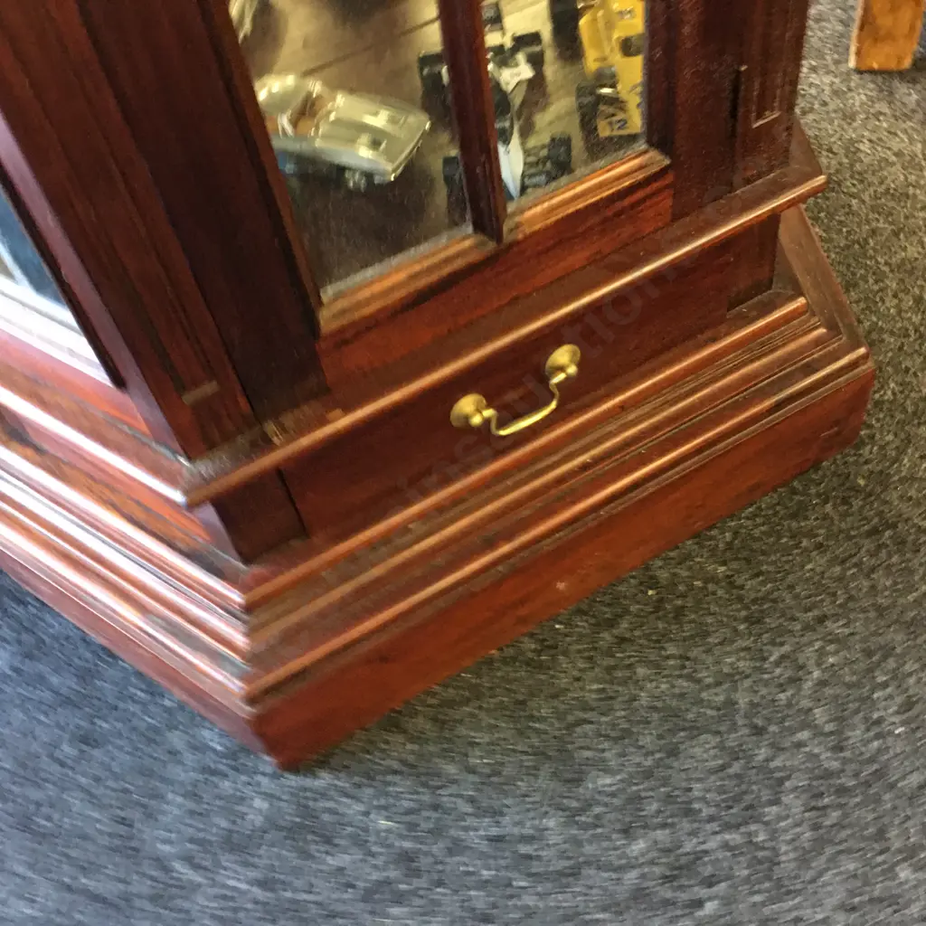 Mahogany Canted Side Display Cabinet, Glass Door, 4 Shelves, Mirror Back, Brass Handles, Drawer In Base, H191 W77 D38cm Image 1++