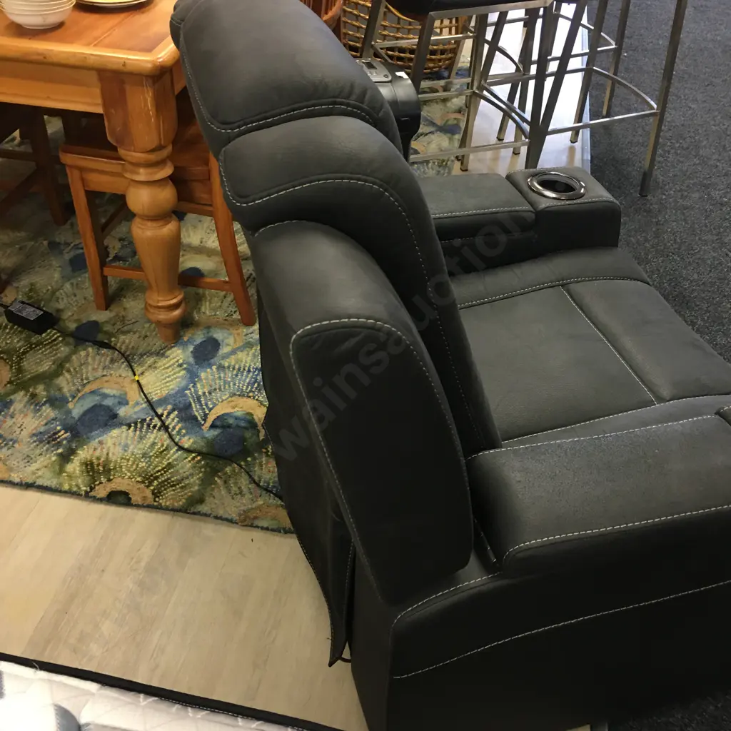 Electric Recliner Chair with USB Port, Cup Holders, Hidden Arm Storage, Black Microsuede Image 1++