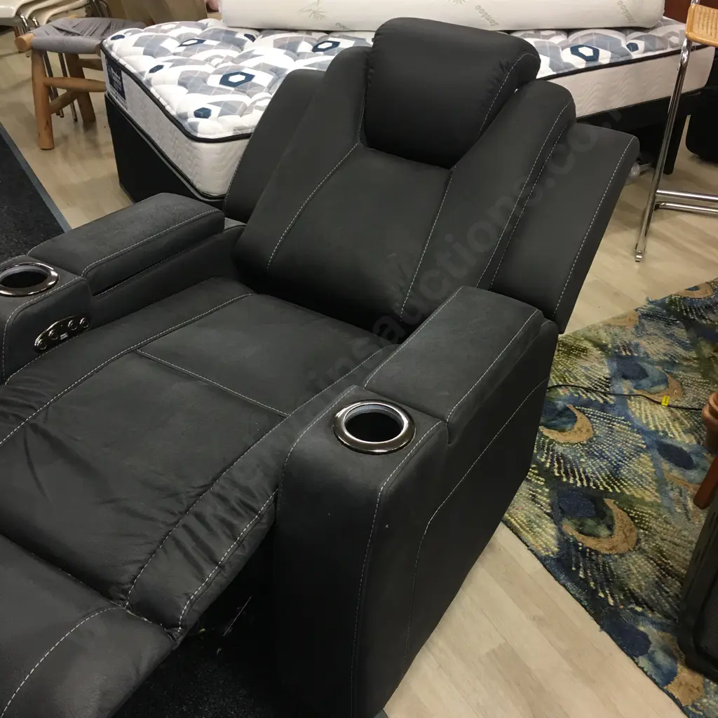 Electric Recliner Chair with USB Port, Cup Holders, Hidden Arm Storage, Black Microsuede Image 1++