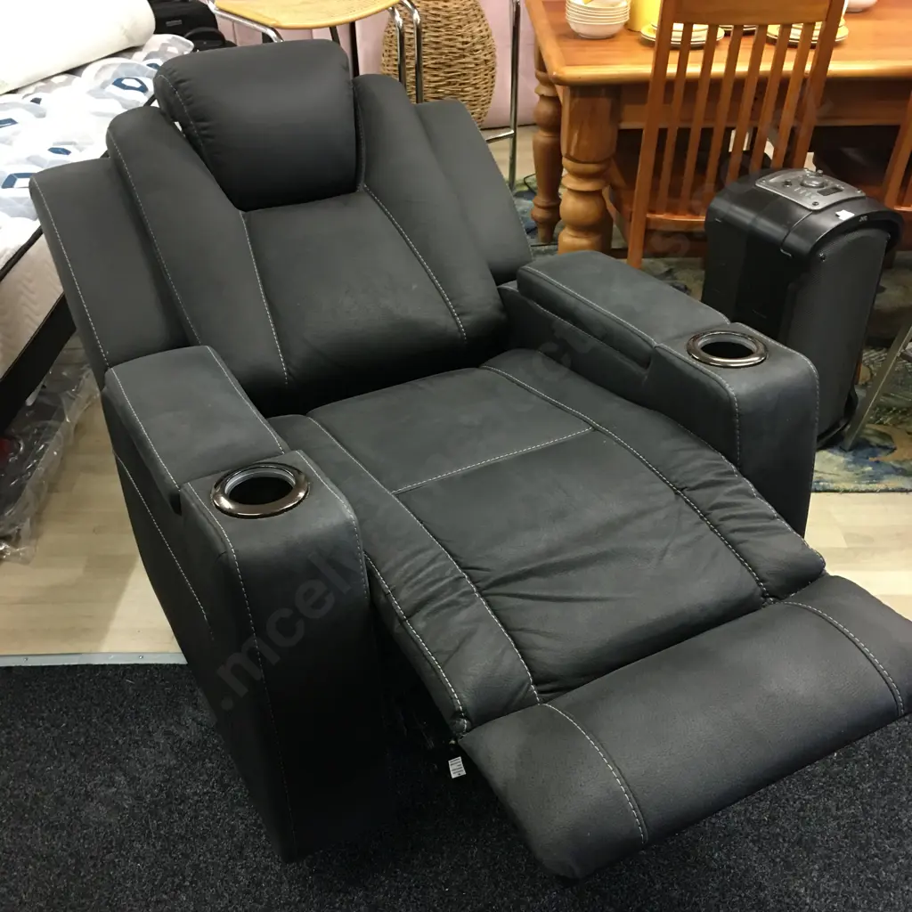 Electric Recliner Chair with USB Port, Cup Holders, Hidden Arm Storage, Black Microsuede Image 1++