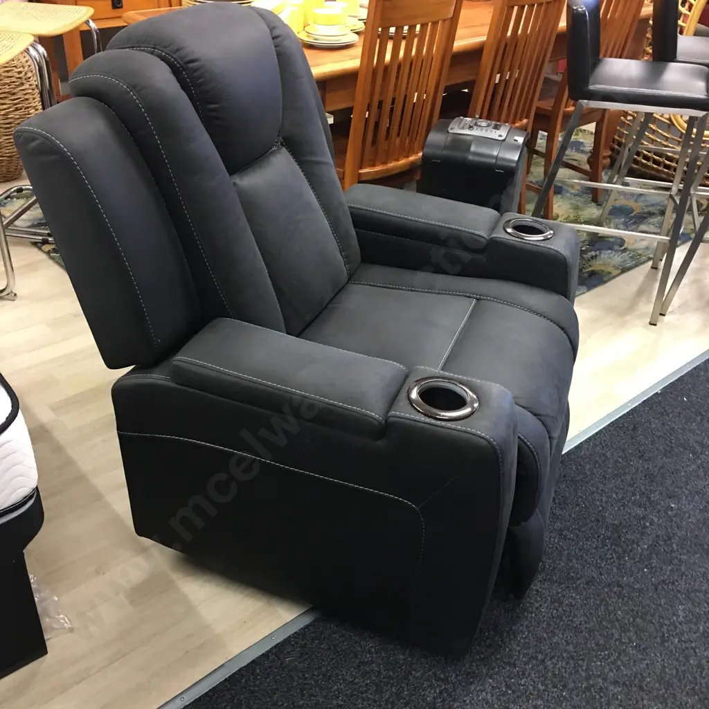 Electric Recliner Chair with USB Port, Cup Holders, Hidden Arm Storage, Black Microsuede Image 1++