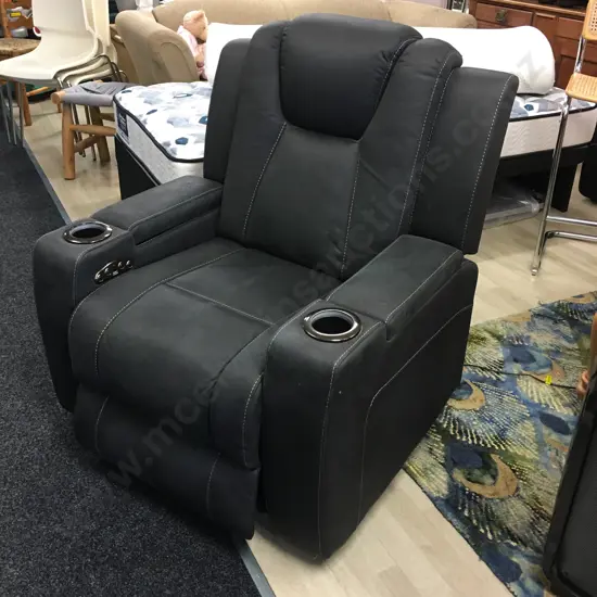 Electric Recliner Chair with USB Port, Cup Holders, Hidden Arm Storage, Black Microsuede
