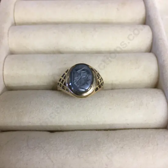 Gold Ring Hallmarked As Shown & Stamped 375 With A Black Stone