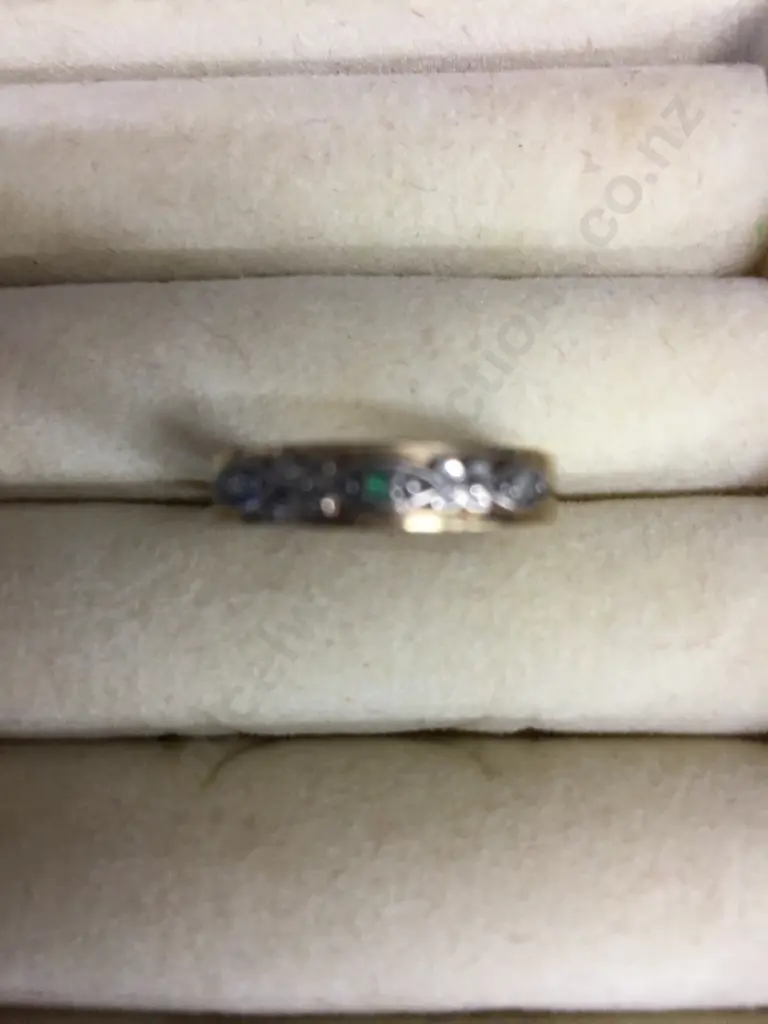 Gold Ring With Emerald & Diamonds Stamped 9ct Image 1++