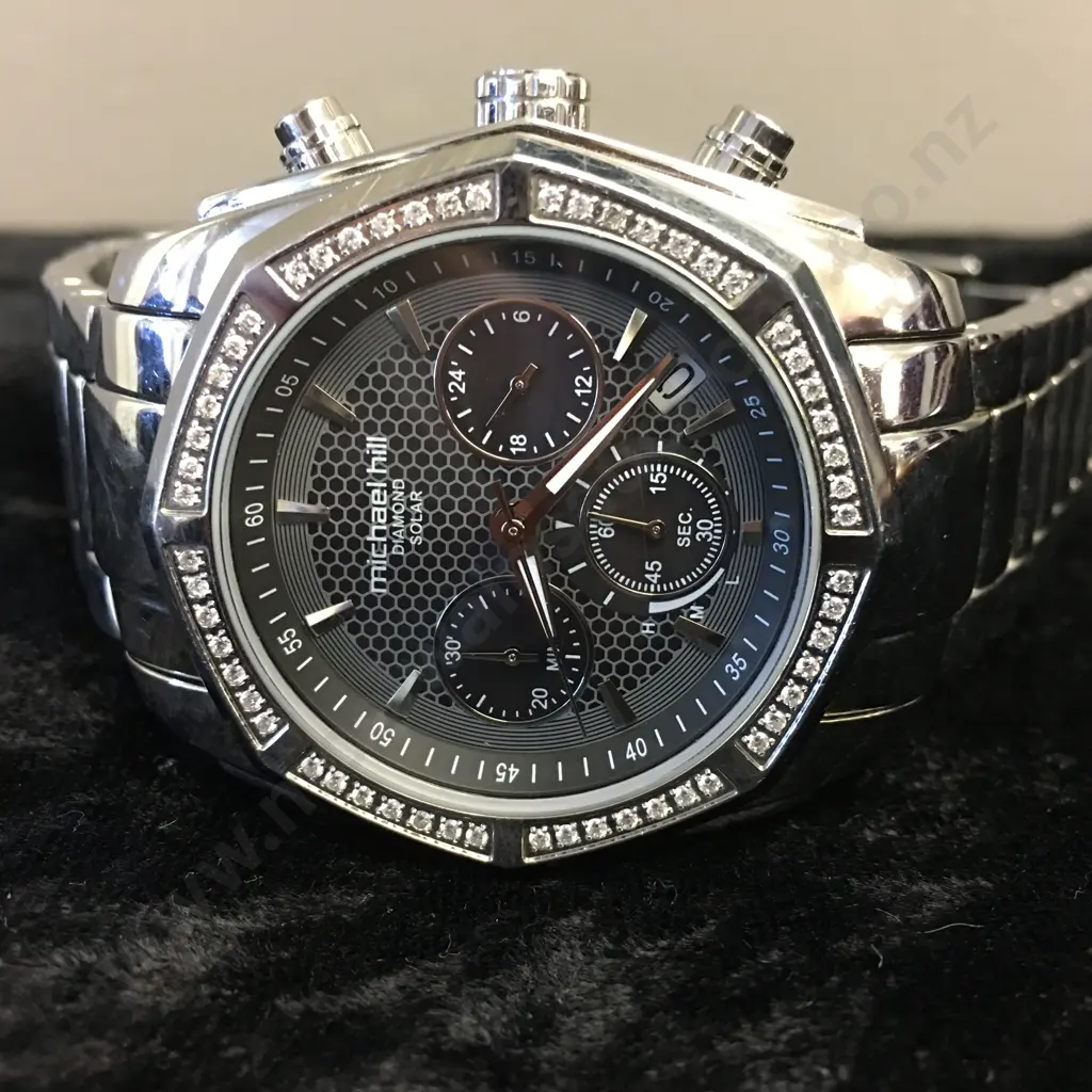 Micheal Hill Men's Solar Chronograph with 1/2 Carat TW of Diamonds in Stainless Steel Image 1++