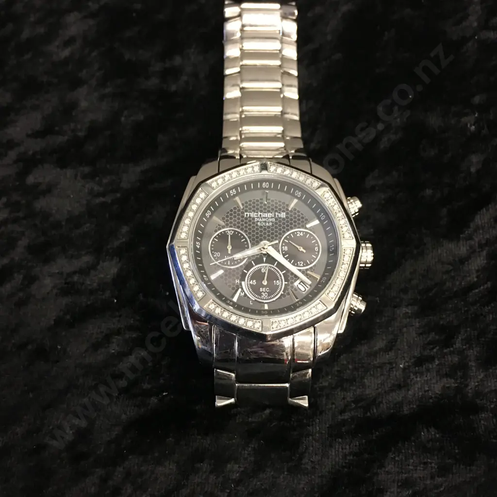 Micheal Hill Men's Solar Chronograph with 1/2 Carat TW of Diamonds in Stainless Steel Image 1++