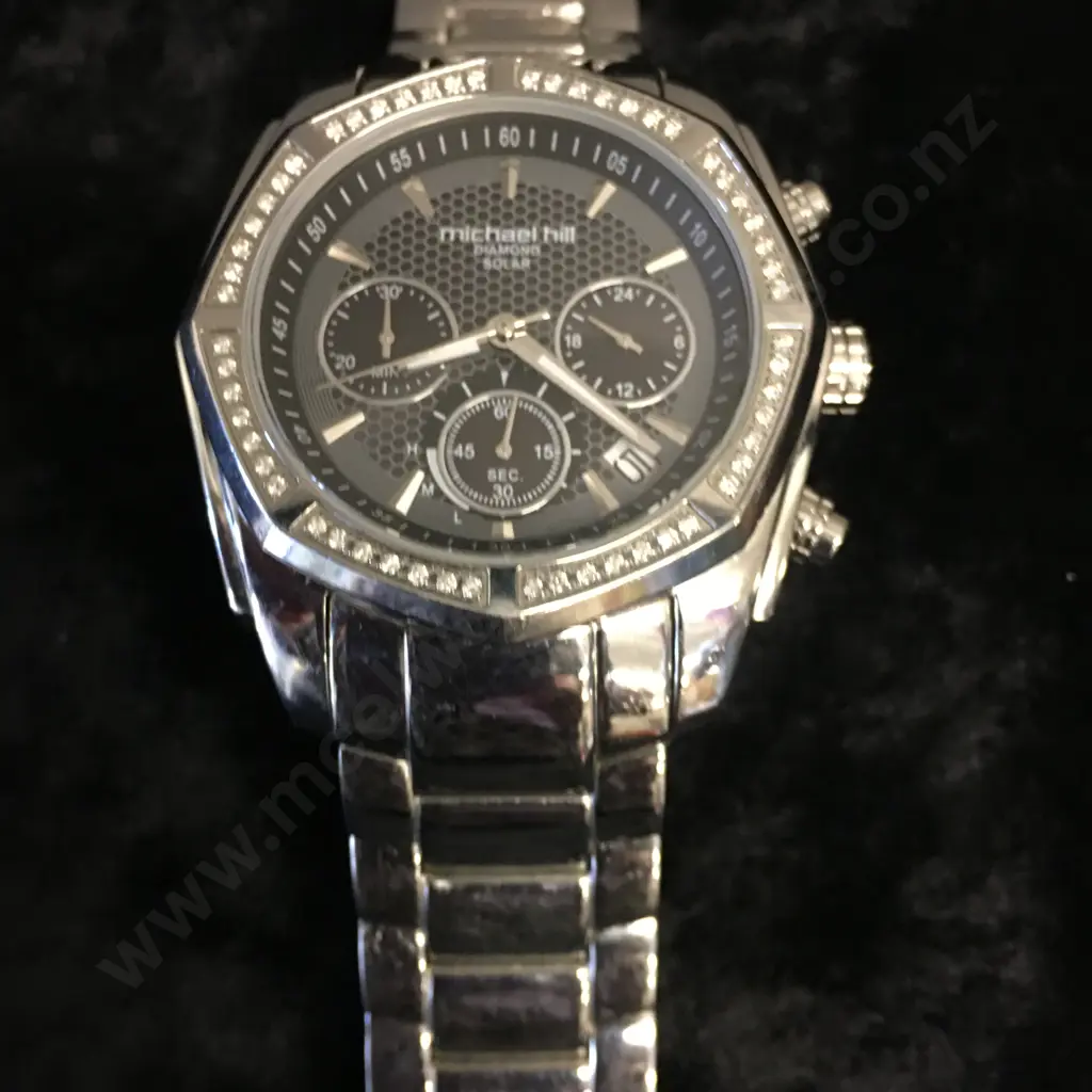 Micheal Hill Men's Solar Chronograph with 1/2 Carat TW of Diamonds in Stainless Steel Image 1++