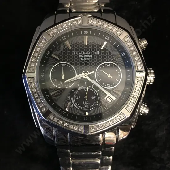 Micheal Hill Men's Solar Chronograph with 1/2 Carat TW of Diamonds in Stainless Steel