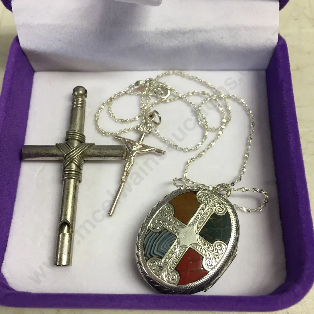 Locket With Cross Detail On Chain Stamped 925, Crosses In Case Image 1++