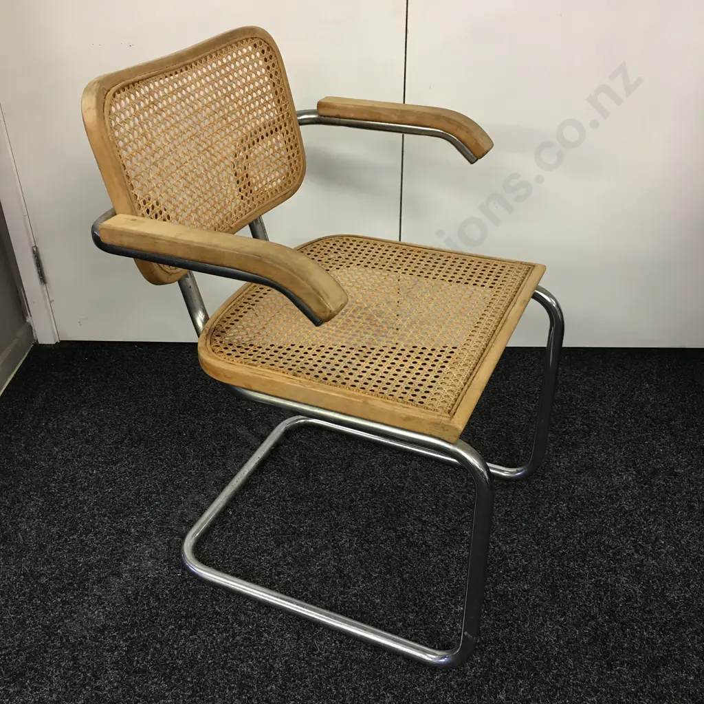 Marcel Breuer Cesca Style Wood & Chrome With Cane Dining Chair Image 1++