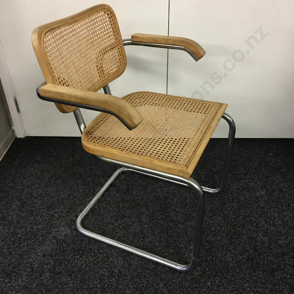 Marcel Breuer Cesca Style Wood & Chrome With Cane Dining Chair Image 1++