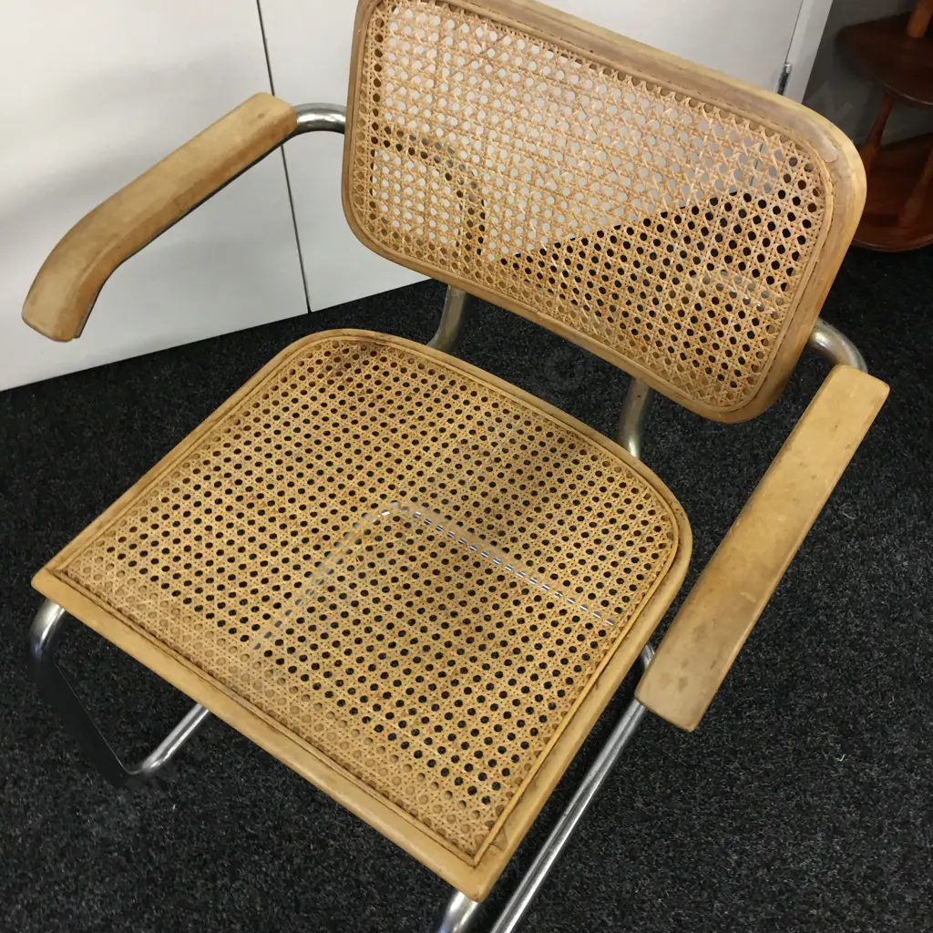 Marcel Breuer Cesca Style Wood & Chrome With Cane Dining Chair Image 1++