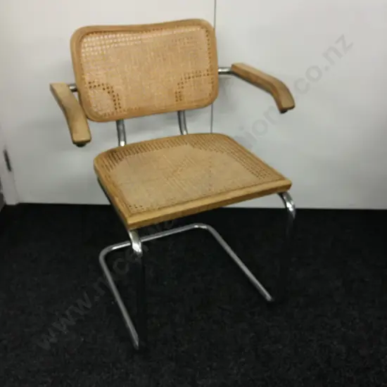 Marcel Breuer Cesca Style Wood & Chrome With Cane Dining Chair