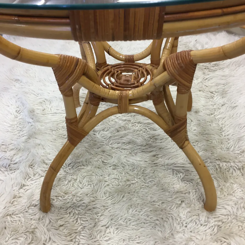 Round Glass Topped Cane Dining Table Image 1++