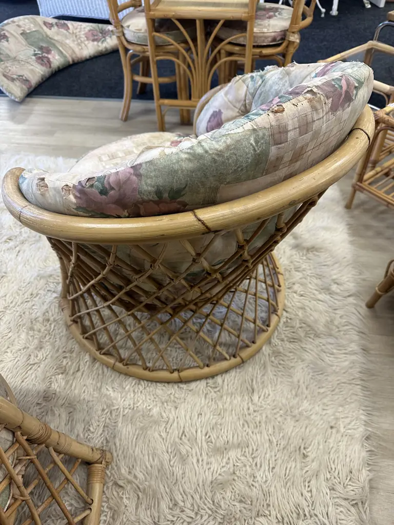 Cane Patio Suite 2 Seater Couch & 2 Single Chairs  (Fabric As Found) Image 1++