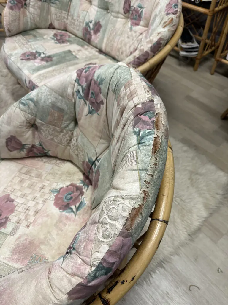 Cane Patio Suite 2 Seater Couch & 2 Single Chairs  (Fabric As Found) Image 1++