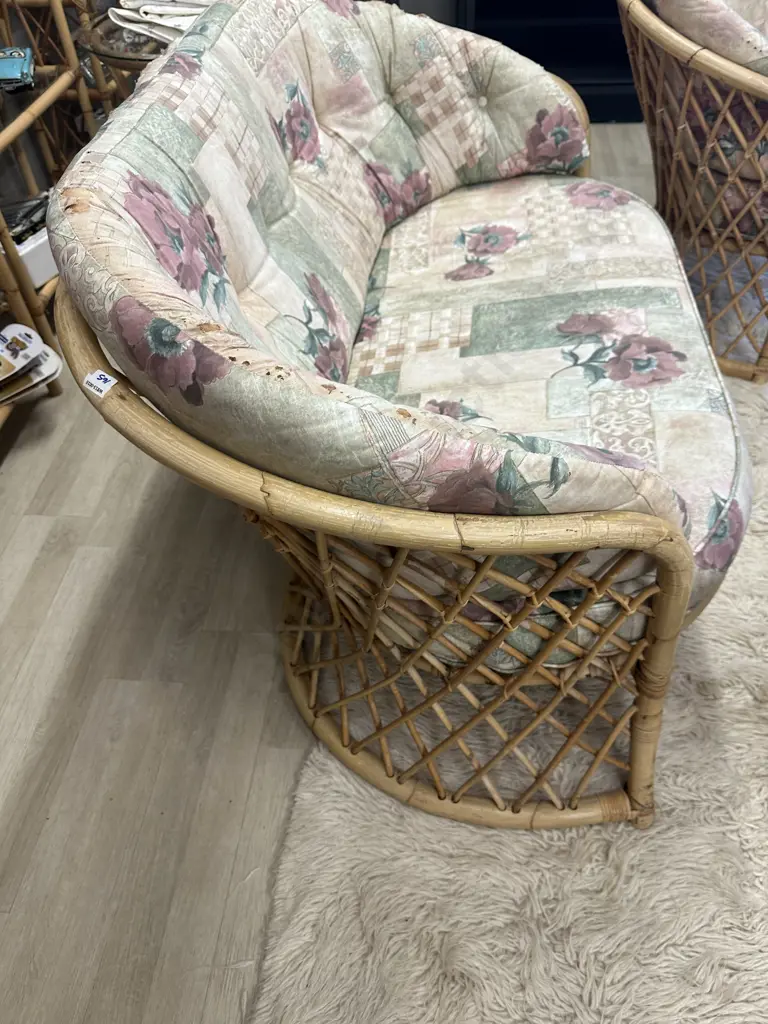 Cane Patio Suite 2 Seater Couch & 2 Single Chairs  (Fabric As Found) Image 1++
