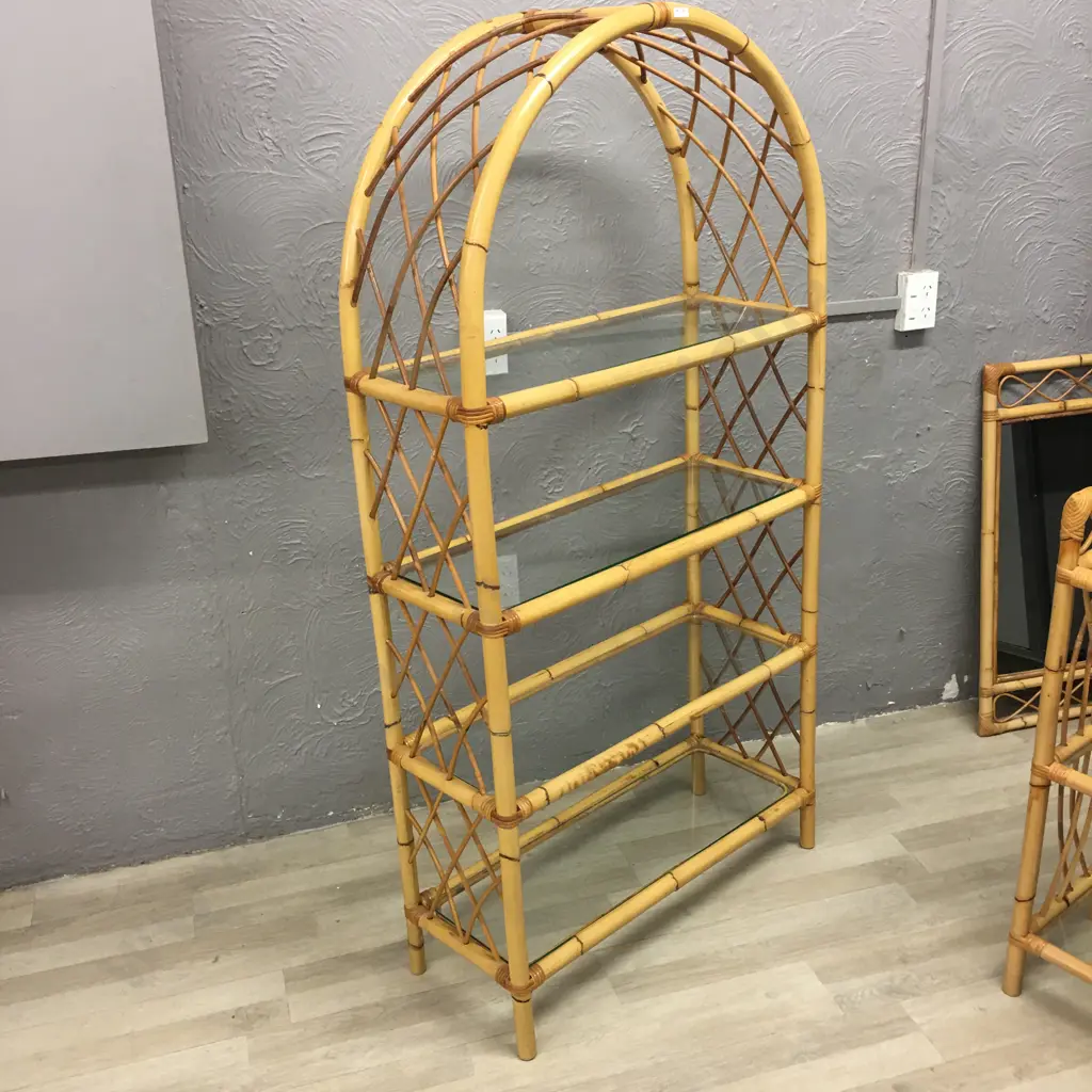 Dome Top Cane Shelf Unit With 4 Glass Shelves, 160 x 81cm Image 1++