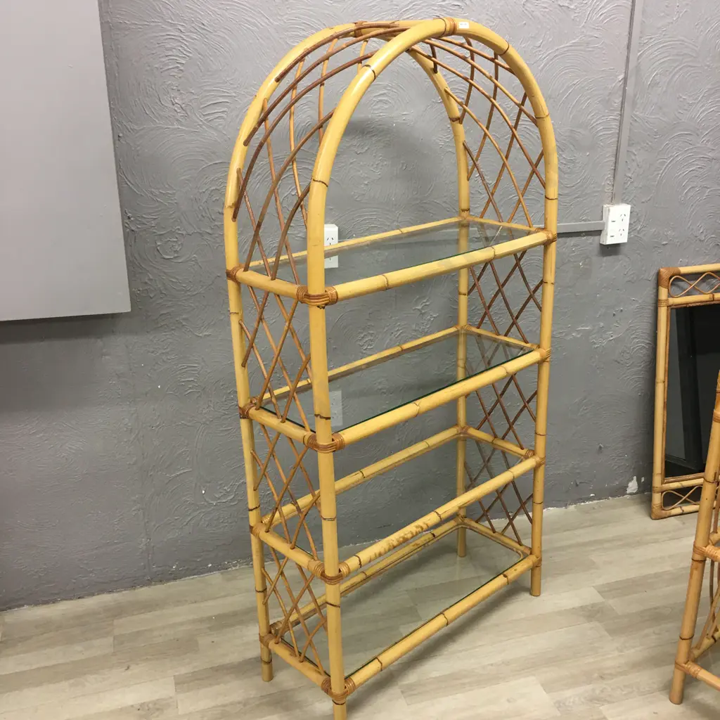 Dome Top Cane Shelf Unit With 4 Glass Shelves, 160 x 81cm Image 1++