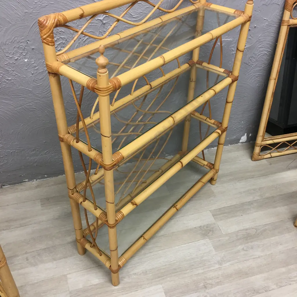 Cane Shelf Unit With 4 Glass Shelves, 97 x 76cm Image 1++