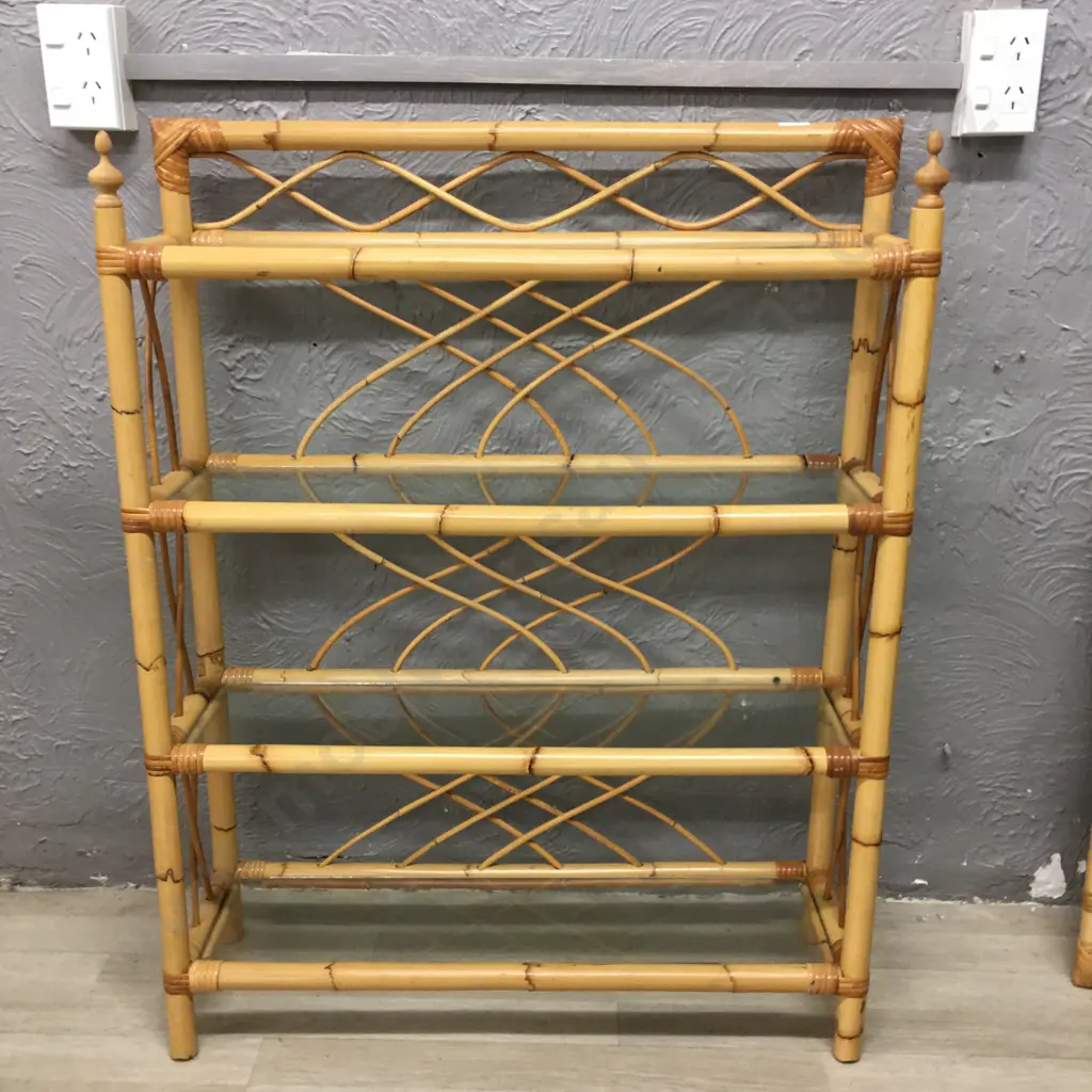 Cane Shelf Unit With 4 Glass Shelves, 97 x 76cm Image 1++