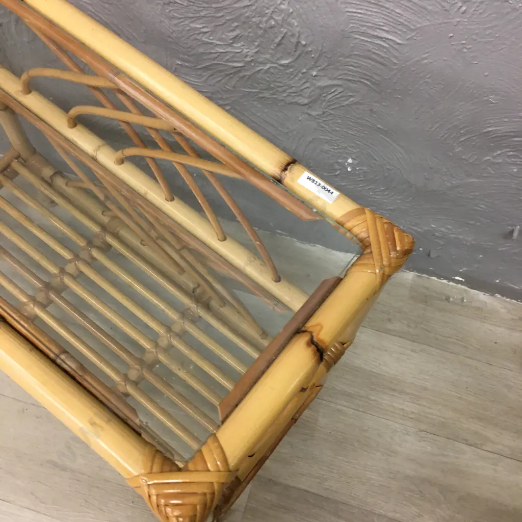 Cane Shelf Unit With 2 Glass Shelves, 61 x 60cm Image 1++
