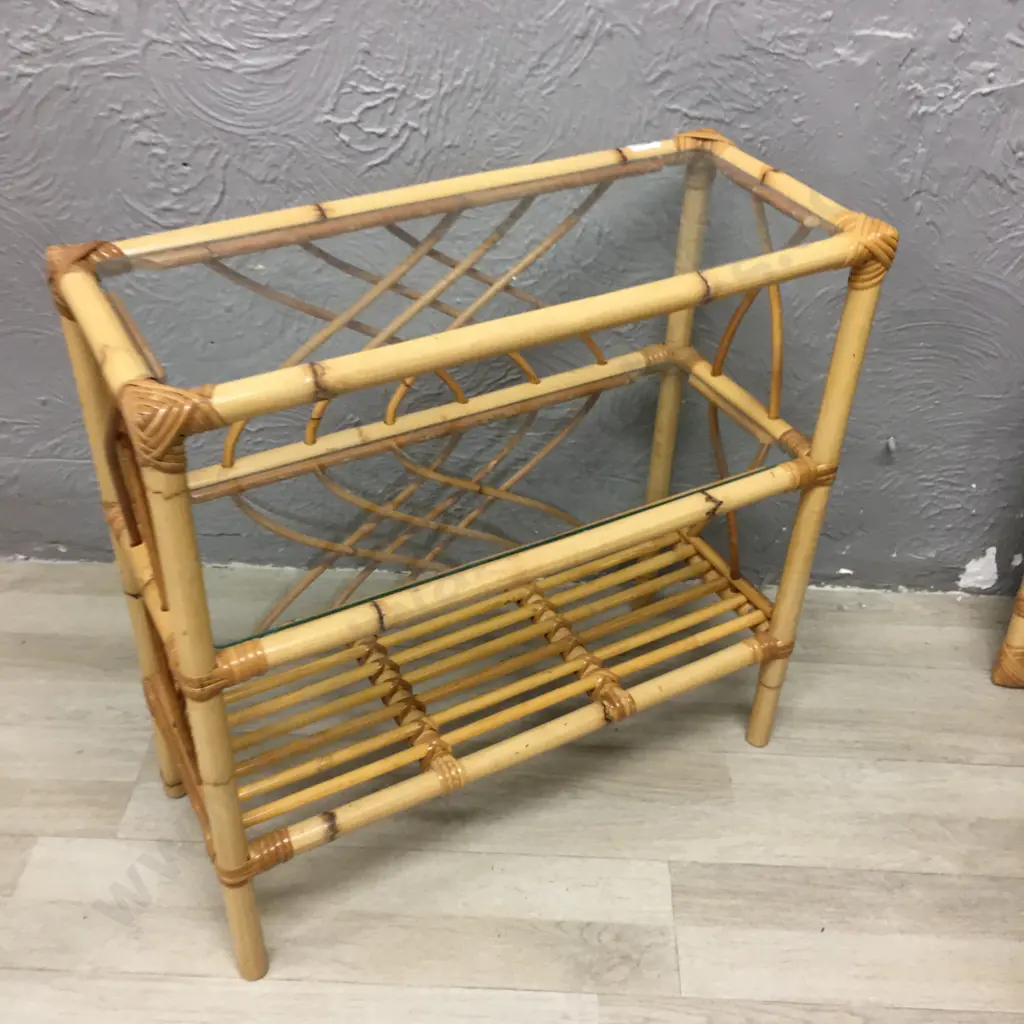 Cane Shelf Unit With 2 Glass Shelves, 61 x 60cm Image 1++